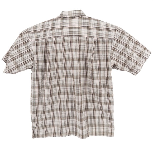 VTG Patagonia Mens Med Puckerware Short Sleeve Shirt Button Brown Plaid Textured - Picture 5 of 9